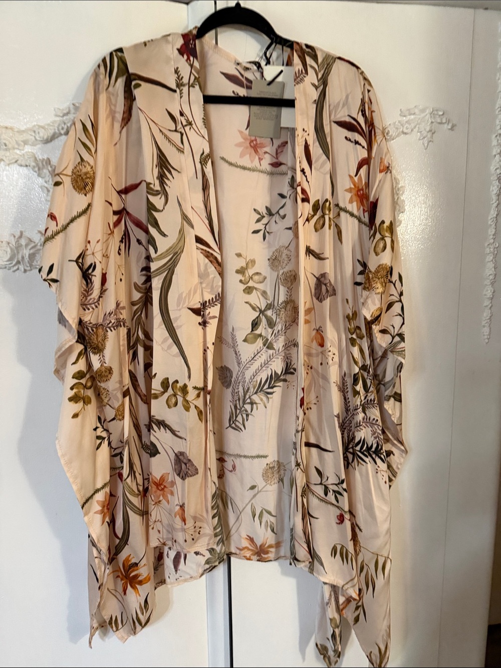 Botanical Sheer Wrap in Cream with Multicolor Floral Print. Made in Italy.